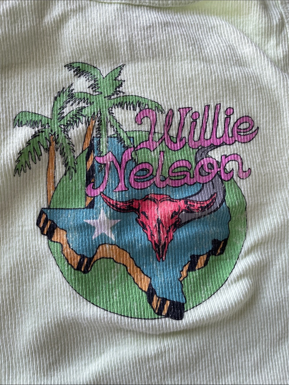 Willie Nelson Graphic Tank Top - Light Lime Green Tank S - Picture 3 of 4